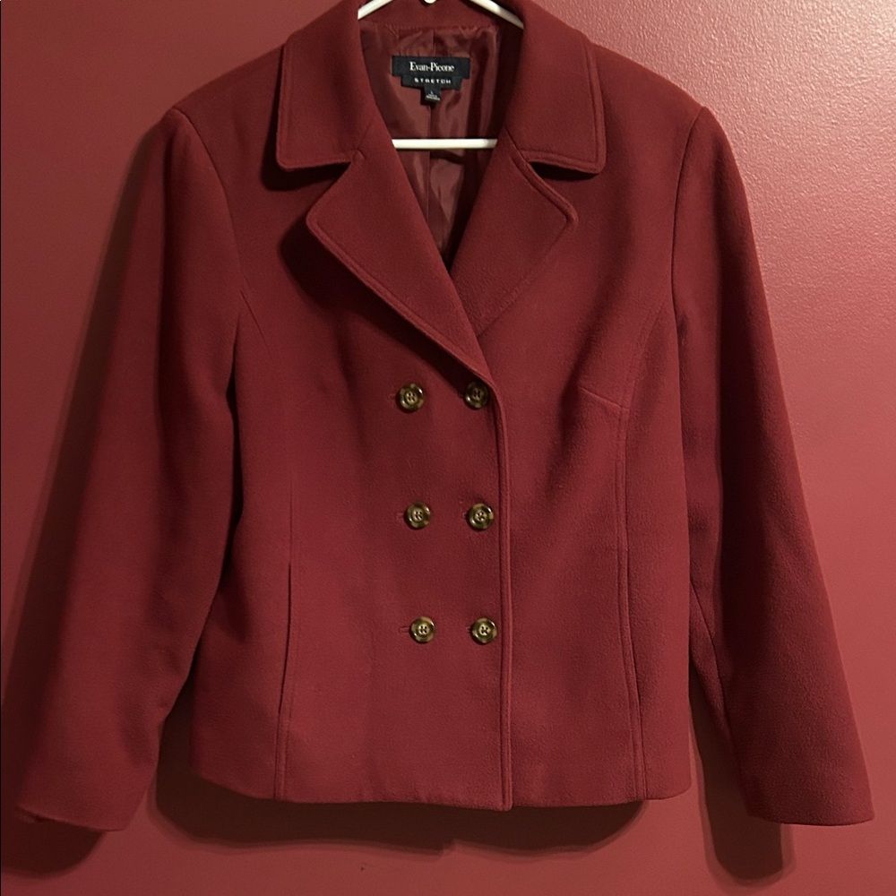 Vintage Evan Picone Women's Double-Breasted Burgundy Pea Coat
